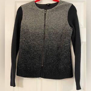 Gradient black and gray wool zip up cardigan sweater